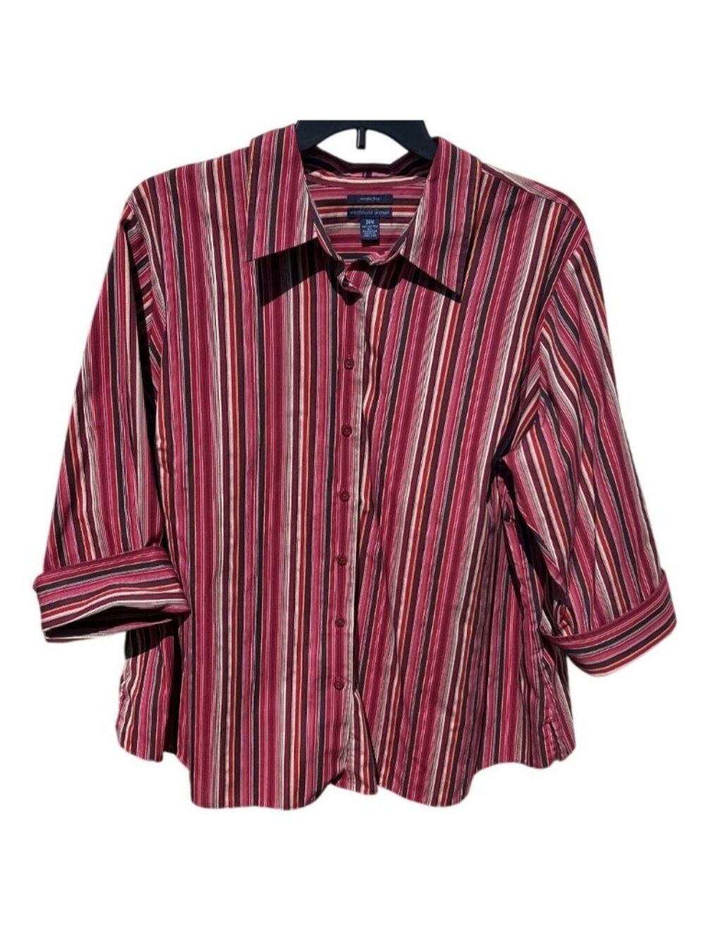 Westbound Woman Size 24W Striped Button-Up Shirt Wrinkle-Free Cotton Blend Red